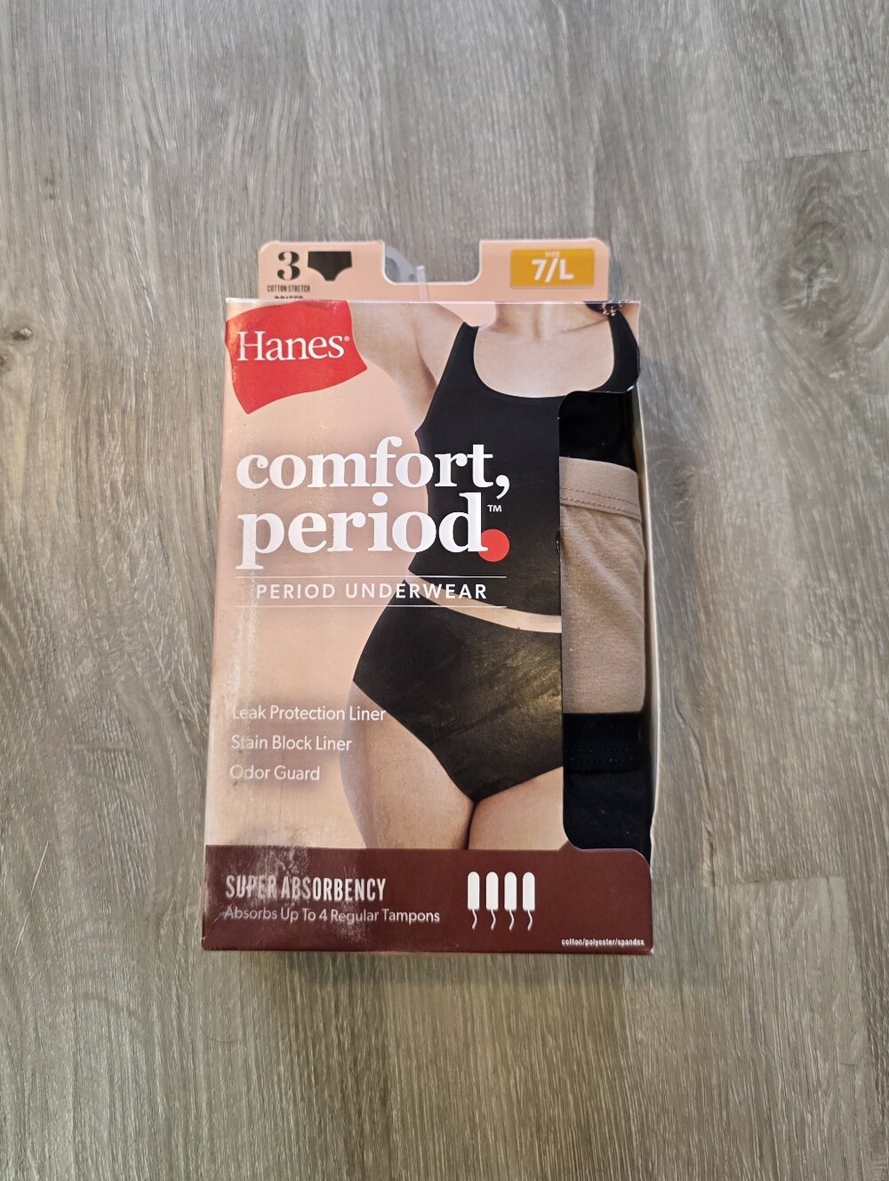 Hanes Comfort Period™ Women's Period Underwear - Black & Beige Size 7/L
